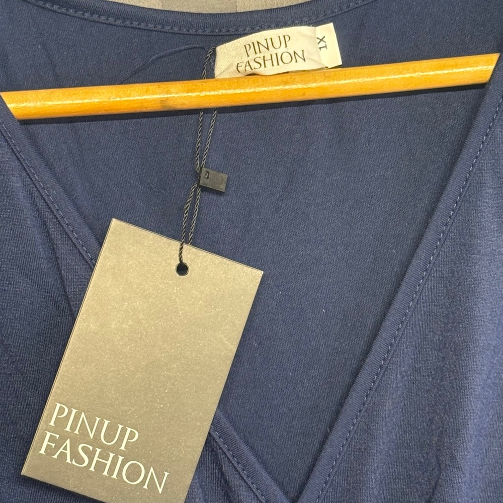 Wrap-Front Peplum Blouse in Navy - Picture 7 of 11